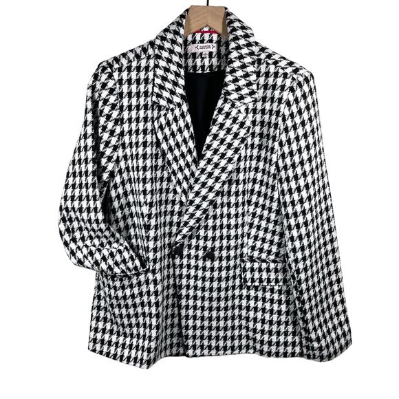 Nanette Lepore Jackets & Blazers - NANETTE LEPORE Houndstooth Blazer Size 12 Black White Career Minimalist Preppy